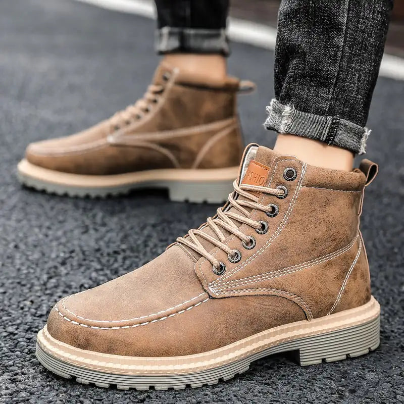 Men's Casual Leather Boots - Winter Workwear Shoes