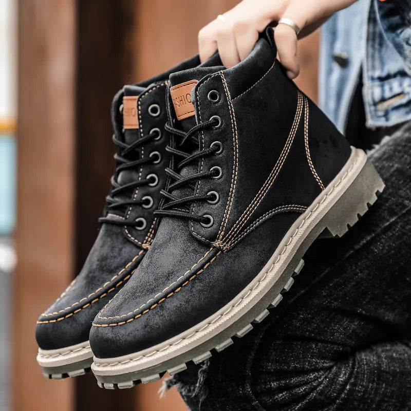Men's Casual Leather Boots - Winter Workwear Shoes